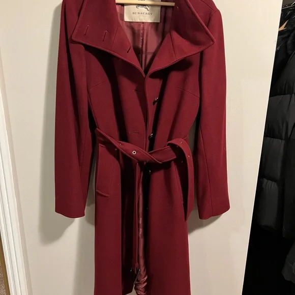 Burberry Size 14 - Women's Deep Red or Burgundy Wool/Cashmere Coat
